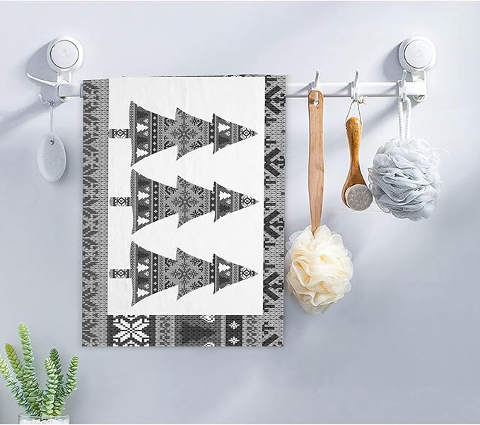 2 PCS Merry Christmas Trees Hand Towels Soft Microfiber Grey Snowflake Xmas Trees Kitchen Towel for Bathroom Yoga Gym Winter New Year Decorative Towels 13.8"X29.1"