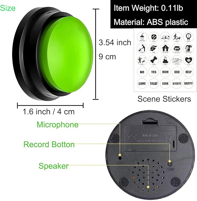 Dog Buttons for Communication, 4 Color Voice Recording Buttons, Dog Communication Buttons Training Talking Buttons for Pets, 30 Second Record & Playback, Funny Gift for Study Office Home (4 Pack)