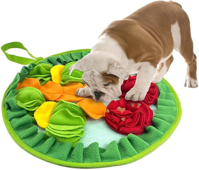 WishLotus Slip-Free Pet Snuffle Mat with Hanging Rope, Snuffle Mat for Dogs to Consume Energy and Relieve Stress, Pet Snuffle Mat for Rabbits, Hamsters, and Dogs to Improve Digestion (Three Flowers)