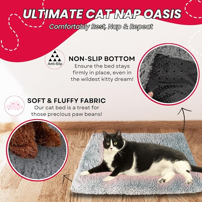 ClawsandPaws Extra-Thick Padding Self-Warming Cat Mat, 24"x18" Warm Thermal Cat & Puppy Mat, Cat Bed for Indoor & Outdoor, Removable Cover Cat Bed, Machine Washable, Reflects Body Heat (Grey)