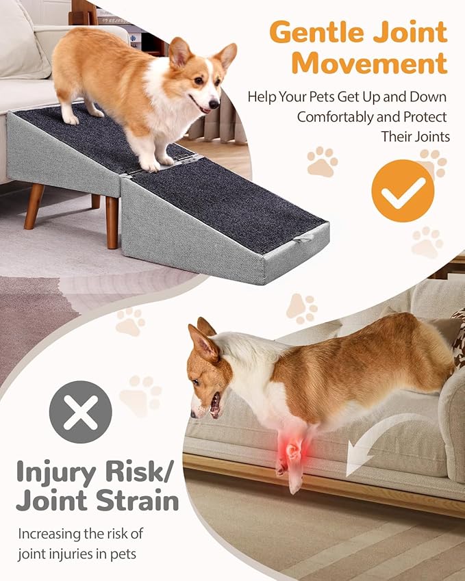 Dog Stairs for Small Dogs 17.13" H, 4-Step Doggie Ramp for Couch Bed Sofa and Chair, Foldable 2 in 1 Wooden Pet Steps for Puppy Medium/Large Dogs and Cats, Split Ottoman Design (17.13" H-Hemp Green)