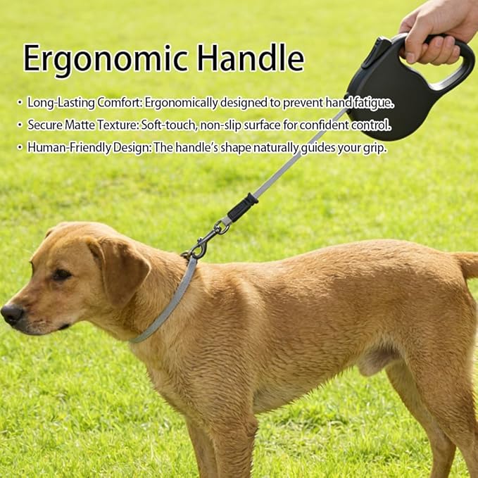 Retractable Dog Leash for Medium & Large Dogs up to 80 lbs, One-Handed Brake, 180kg Strong Nylon Tape, Tangle Free, Anti-Slip Handle (M & L Size) (Black, M-4M)