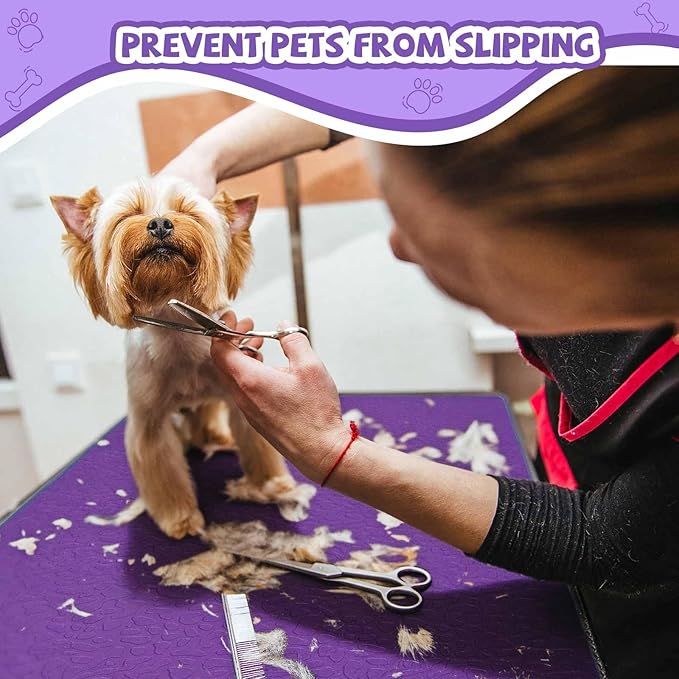Nuanchu Extra Thick Grooming Table Mat Pad 36 x 24 x 0.24 Inches, Non-Slip PVC and Foam Pet Bathing Table Padded Mat for Grooming Pet Dogs Cat at Home(Purple)
