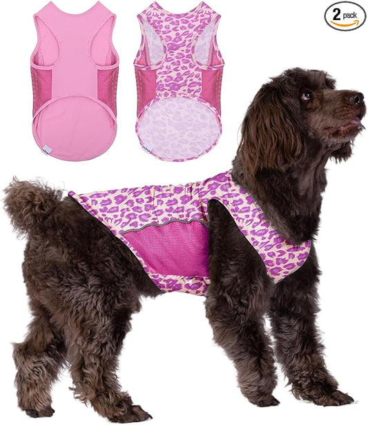 2 Pack UPF 50+ Sun Protection Sports Fan Pet T-Shirts, Quick-Dry Soft Clothes for Medium Large Dogs Girl, Tshirts with Reflective Strip Sleeveless Vest Pet Apparel P23ST00504XXXL