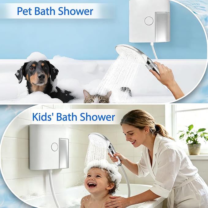 RINBOU Foam Shower Head with Dual-Mode Foam/Clear Water Spray, High Pressure Handheld Showerhead with Hose for Kids Pets Family Bathroom, Battery-Powered Bubble Maker with Soap Dispenser