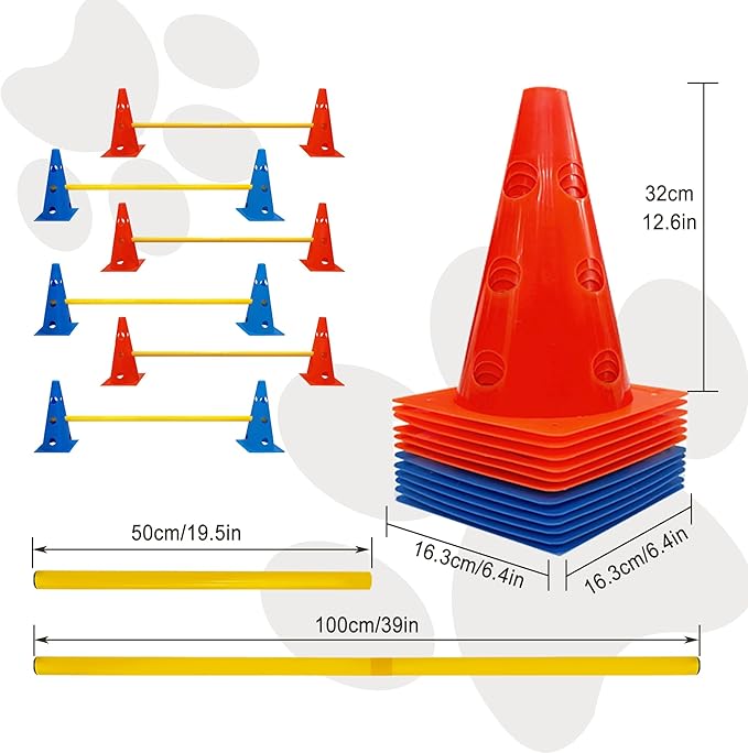 Dog Agility Hurdle Cone Set, Dog Agility Backyard Set Include Height cossbar Agility Rods, Dog Agility Equipment for Rehabilitation & Beginners(Blue+Orange)