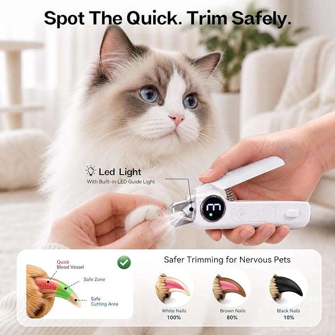 2-in-1 Dog Nail Grinder and Clipper, 3-Speed Rechargeable Pet Nail Trimmer with LED Light, Quiet Electric Nail File for Small Medium Large Dogs and Cats