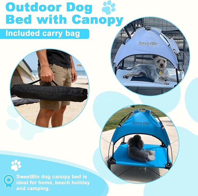 S/M/L Outdoor Elevated Dog Cot with Canopy & Side Shade for Camping Small Medium Dogs (Carry Bag), Portable Cooling Raised Dog Bed
