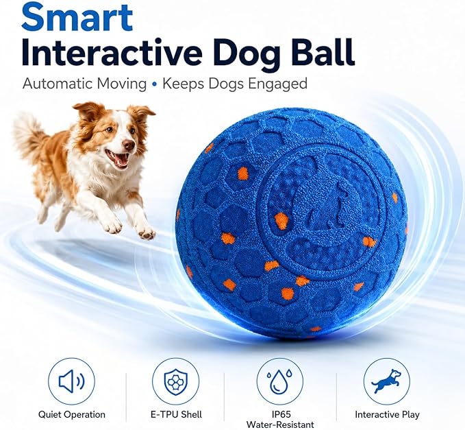 Interactive Dog Ball for Medium & Large Dogs, Automatic Moving Dog Toy with Motion Activation, USB Rechargeable Self Rolling Ball for Boredom Relief, Indoor Exercise & Independent Play