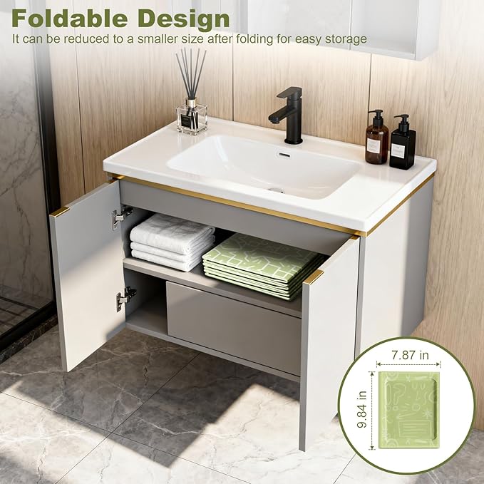 Foldable Dog Bathtub for Small to Medium Dogs & Cats, Collapsible Pet Bath Tub with Side Drain Plug, Portable Puppy Wash Tub, Rigid Panels, Fold-Flat for Carry & Storage