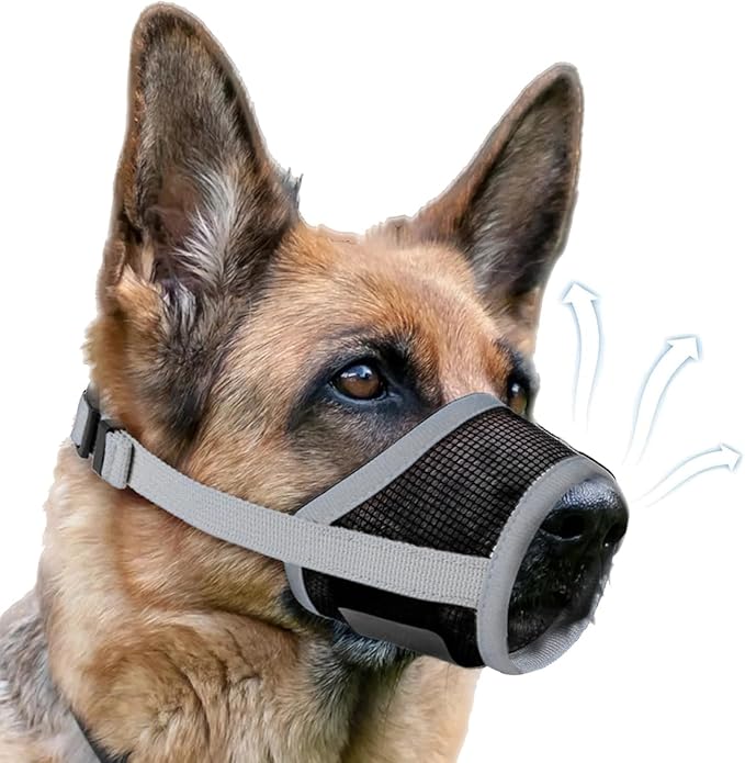 Dog Muzzle, Soft Air Mesh Muzzles for Extra Large Dogs, Breathable Dog Mussels for Scavenging Biting Licking & Barking, Adjustable Mouth Guard for Grooming, Allows Panting and Drinking (Grey,XL)