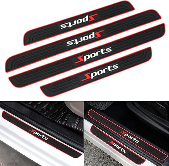 Door Sill Plate Protectors for Car - Universal Door Entry Guards Sill Scuff Cover Panel Step Protector, Welcome Pedal Protector Cover, Sports Pattern, 4pcs/Set
