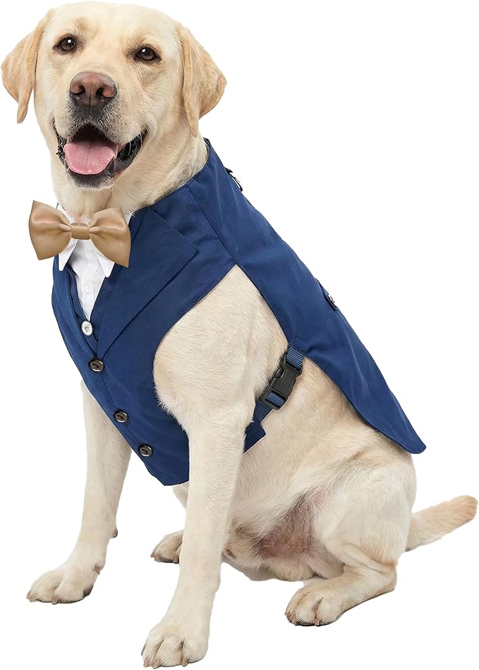 AVERYDAY Dog Tuxedo with Bow Tie for Wedding Outfit, Dog Suit Costume for Christmas Halloween Valentine’s Day, Adjustable Pet Tux Harness with Leash Ring, Formal Wear for Small Medium Large Dogs