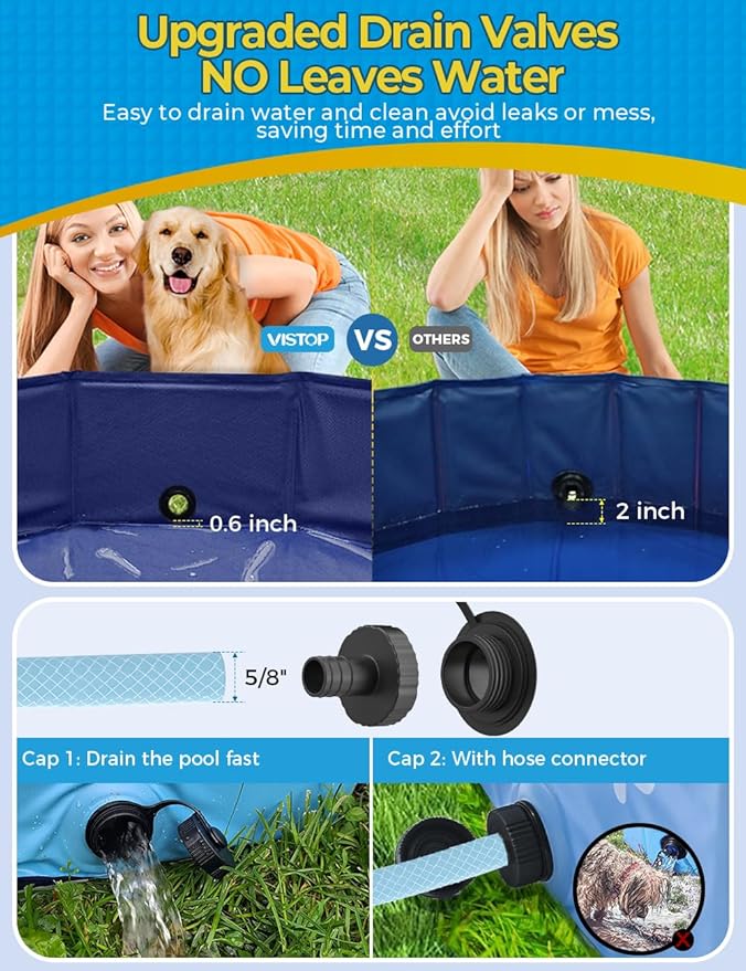 VISTOP Large Foldable Dog Pool, Hard Plastic Shell Portable Swimming Pool for Dogs Cats and Kids Pet Puppy Bathing Tub Collapsible Kiddie Pool (57inch.D x 11.8inch.H, Blue)