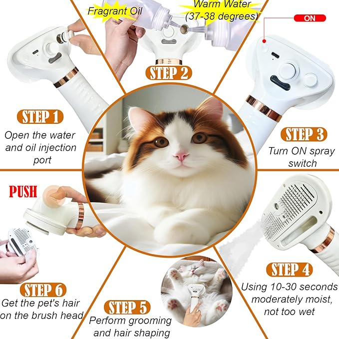 300W Quiet Pet Blow Dryer - Pet Hair Dryer for Small & Medium Dogs and Cats with Removal Comb & Silicone Bath Massage Brush for Home Grooming -Mist/Spray/Steam Brush for Cat & Dog