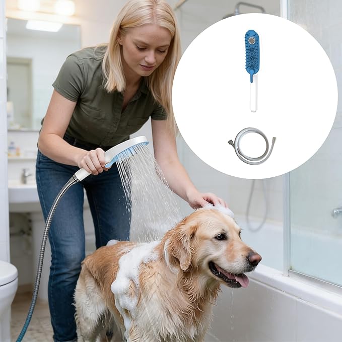 Easy Install Pet Bath Attachment with Suction Cup Hook Delicate Tip for Sensitive Skin Maintenance ABS Pet Bathing Sprayer