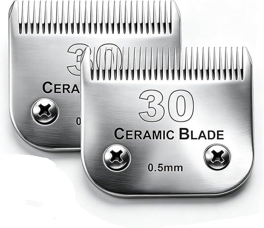 2Pack 30 Blade Dog Grooming Clipper Blades Compatible with Andis/Wahl/Oster Dog Clippers,Detachable Stainless Steel Blade,Size-30, 1/50-Inch Cut Length (64260)
