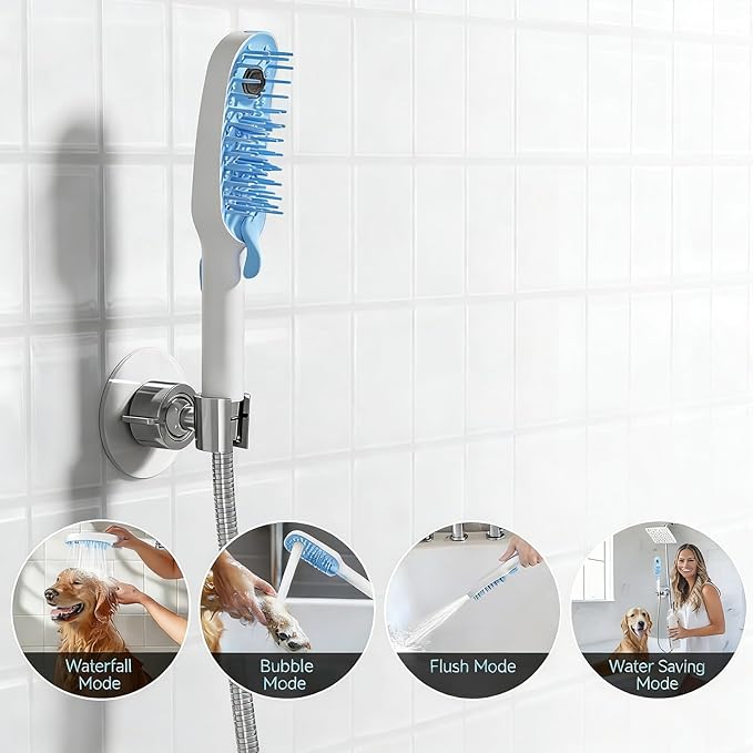 Pet Bathing Attachment with Comb and Smooth Rubber Tip for Mild Fits Common 1/2 Inch Thread Outdoor Indoor Application ABS Pet Bathing Sprayer