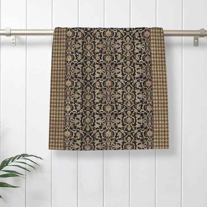 Brown Antique Block Print Kitchen Towels Vintage Floral Dish Towel 16×24 Inch Soft Absorbent Turkish Flowers Hand Cloths for Kitchen Drying Decore Set of 2