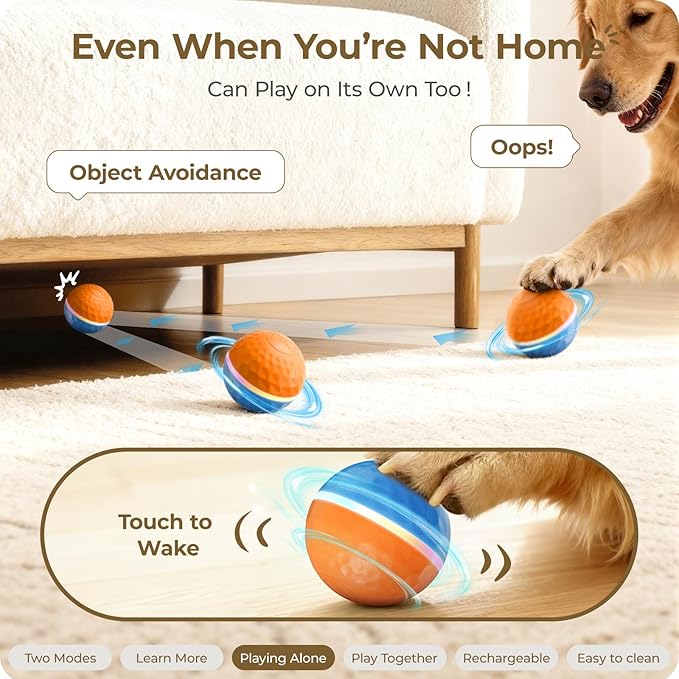 Interactive Dog Toys: Shaky Dog Ball with LED Lights, Automatic Moving Dog Toys for Aggressive Chewers, Dog Toys for Large Dogs, Vibrating Dog Toy Balls for Large Breed - (3.74 in Diameter)