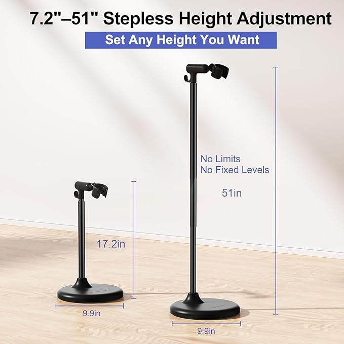Hair Dryer Stand with 360 Rotating Head, Hands Free, Large Hook,Heavy Duty Base, Adjustable Height, TPU Padded Clip, Aluminum Alloy Holder for Home or Salon (Black)