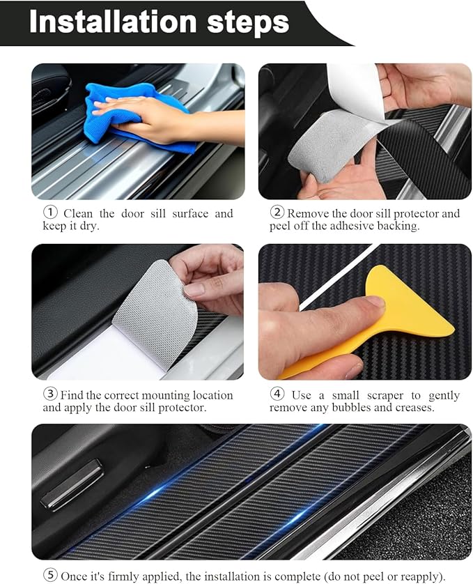 4Pcs Car Door Sill Protector, Carbon Fiber Anti-Scratch & Waterproof Stars and Stripes Front & Rear Door Sills Scratch Protection Universal Car Threshold Accessories for Cars SUV Truck