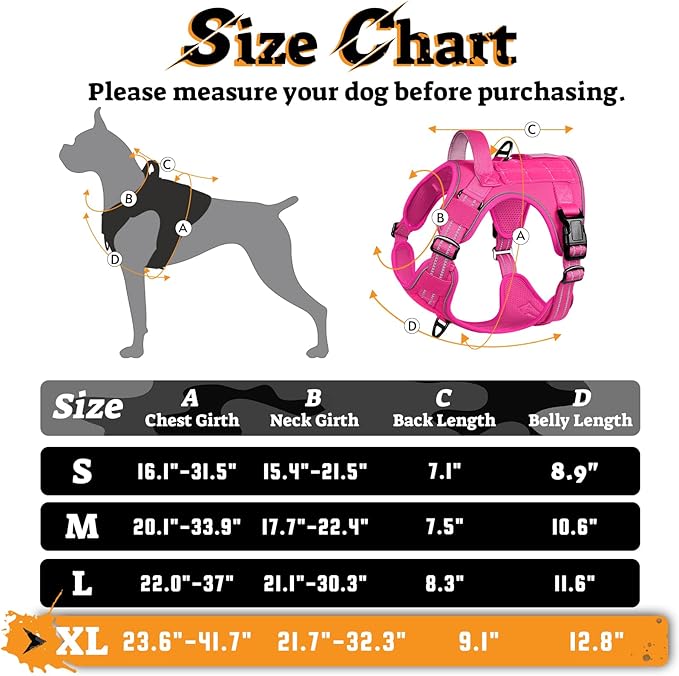 rabbitgoo Tactical Dog Harness for Large Dogs No Pull Adjustable Military Vest with Handle MOLLE Reflective Heavy Duty Dog Vest for Walking Training Hunting Outdoor Working Medium Size Dog Rose Red XL