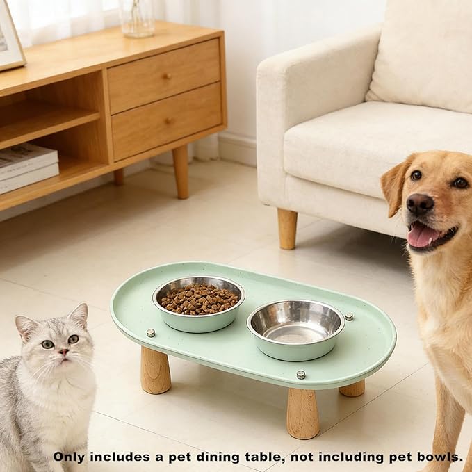 Generic Cat Bowl Raised Stand Rack to Protect Cat Neck Sturdy Non Slip Stable for Feeder Stand Elevated Holder, Green 24cmx13cm