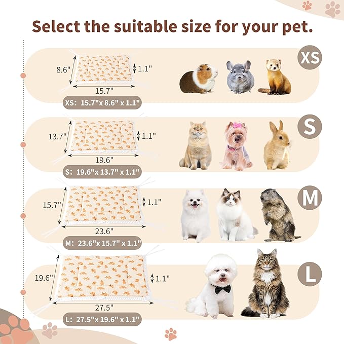 2PCS Reversible Silent Cat Bed Self Warming Pet Pad Thin Style Mat Washable Cushion Pad, Pad for Window Perch Outdoor Cat Houses, for Cats, Small Dogs, Rabbits, Non Electric,(Brown Puppy,XS)
