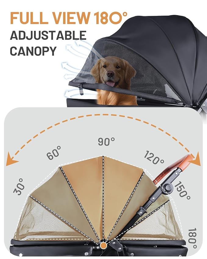 Dog Stroller for Large & Medium Dogs (Up to 66lbs), Pet Stroller for 2 Small Dogs with Adjustable Handle & Canopy, Sun Shades, Storage Organizer, Foldable & Ventilated,Black