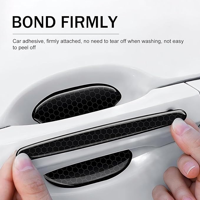 8 PCS Car Door Handle Sticker, Self-Adhesive Reflective Auto Paint Scratch Protector, Flexible Anti-Bumping Door Bowl and Handle Protector, Universal for Most Cars (Black)
