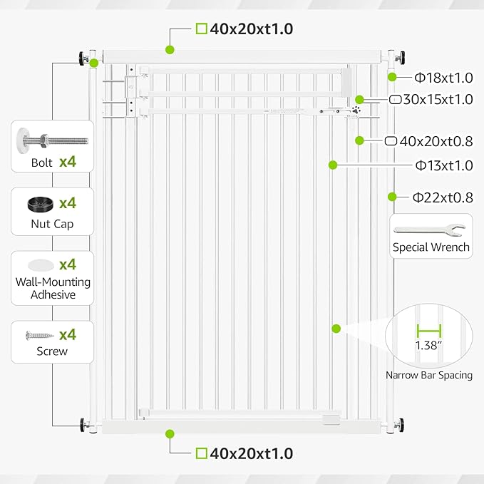 78.8" Extra Tall Pet Gate for Cat/Dog, 32.8-37.4" Wide Tall Cat Gate for Doorways/Hallways, NO Drilling Pressure Mounted Dog Gate for Stairs, Studio, Kitchen (White)