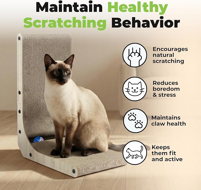 Best Pet Supplies Catify Cat Scratcher, Fun Interactive Scratchers, Posts, Poles, Claw Safe, Furniture Saver Indoor Play Support Natural Cat Behaviors Heavy Duty - L-Shape - H: 19"