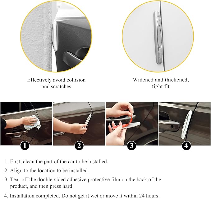 DXNQ 4 PCS Car Door Edge Guards, Anti-Scratch Door Edge Guards Trim Strip with Self Adhesive, Car Door Protector Bumper Guards for Most Cars Trucks SUVs, Exterior Car Accessories (Silver)