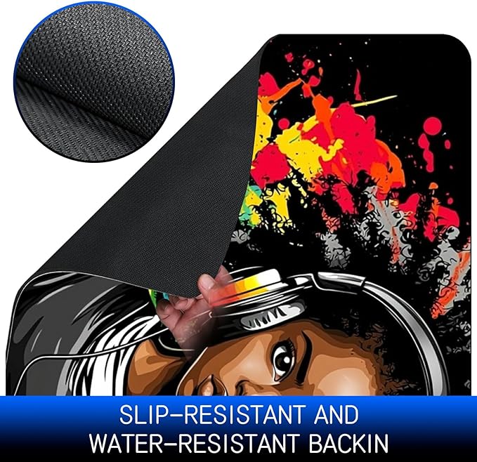 Dog Food Mat, 19.6" x 23.6" Absorbent Pet Feeding Mat for Food and Water, Waterproof Diatom Mud Pet Placemat with Non-Slip Rubber Backing, Cat Bowl Mat for Floors - Black Haired Girl