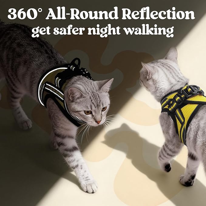 rabbitgoo Cat Harness and Leash, Step-in Escape Proof Kitten Harness Set, Soft Comfortable Cat Vest, Easy to Wear and Adjust, Reflective for Safe Outdoor Walking, Bright Yellow, Medium