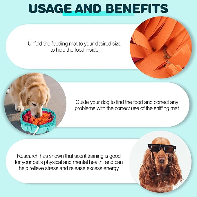 Snuffle Mat for Dogs- Boredom Relief Snuffle Mat, Dog Educational Toys, Portable for Indoor & Outdoor Use, Encourages Natural Foraging Skills for Cats, Rabbits & Dogs（Rose Red Orange