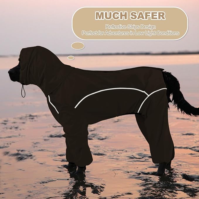 Dog Raincoat, Waterproof Dog Rain Jacket with Removable Hood，Adjustable 4 Legs Pet Poncho with Leash Hole，Reflective Stripe Hooded Snowproof Windproof Clothes for Small to 3X-Large Dogs, 3XL