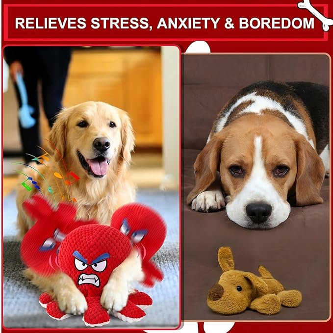 Interactive Jumping Octopus Dog Toy with Recording & Music Modes, Rechargeable Moving Squeaky Toy for Small, Medium & Large Dogs, Bouncing Pet Chew Toy to Relieve Stress & Burn Energy