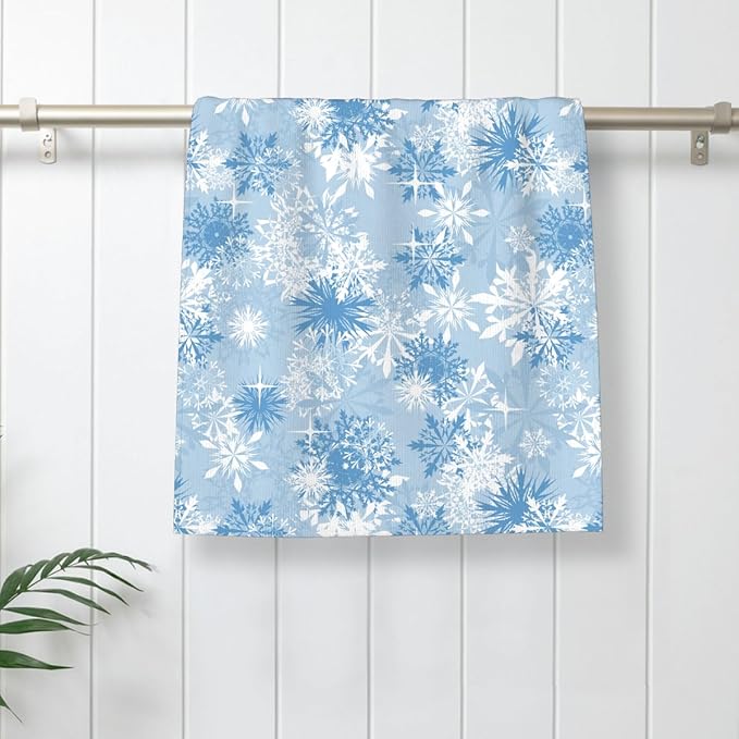 Christmas Kitchen Towels Blue White Snowflake Winter Dish Towels 16×24 Inch Soft Absorbent Xmas Blue Hand Cloths Decorative for Kitchen Drying Set of 2