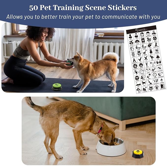 Pet Training Button Sticker, Creative DIY, Dog Emotional Expression Stickers, Let Your pet say What it Wants to do, Dog Stickers with 50 Actions (Buttons not Included) (50)