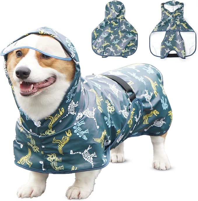 Dog Raincoat for Medium Dogs, Dog Rain Jacket with Clear Hooded, Waterproof Dog Rain Coat with Adjustable Belly Strap, Dogs Safety Vest for Outdoor Adventures Walking(Green,M)