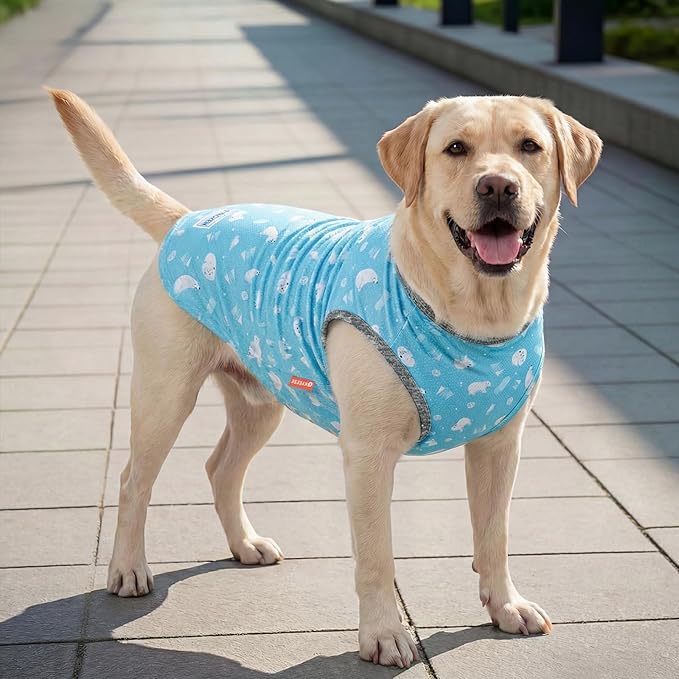 KYEESE 2Pack Dog Cooling Shirt, Breathable Dog Shirt for Medium Large Dogs, Sun Protection Dogs Cooling Vest Tank Top, Lightweight Soft Sleeveless Summer Pet Clothes, Polar Bear+Ice, 2XL