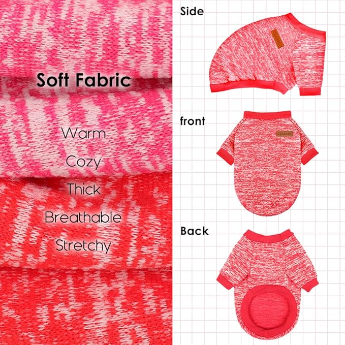 2 Pack Dog Sweaters for Small Dogs Girl Boy Winter Fleece Clothes Warm Soft Dog Sweatshirt Outfit for Dogs Cats Pet Apparel (Rose+Red, XS (Back: 9.8",Chest: 13.7", 3.5-5.5lbs))