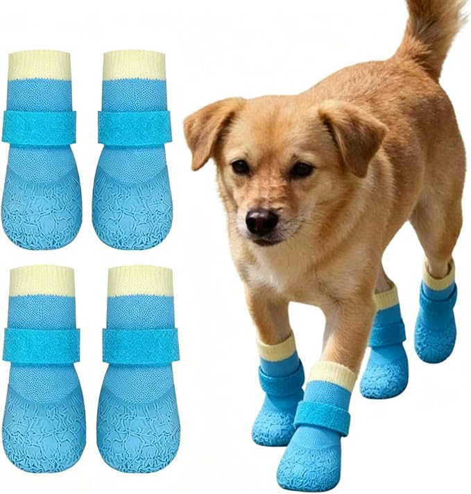 Dog Boots,Dog Paw Protectors Socks for Hot Pavement,Anti Slip Dog Shoes for Hardwood Floors_S(Blue)