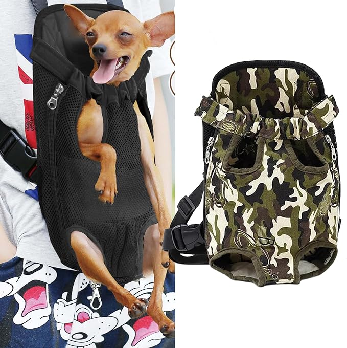 Pet Carrier Backpack, Adjustable Pet Cat Dog Carrier Backpack Travel Bag, Legs Out,Dog Carrier for Hiking Camping Travel, Sling Bag for Small Medium Dog Cat (Camouflage, Large (12-16LBS))