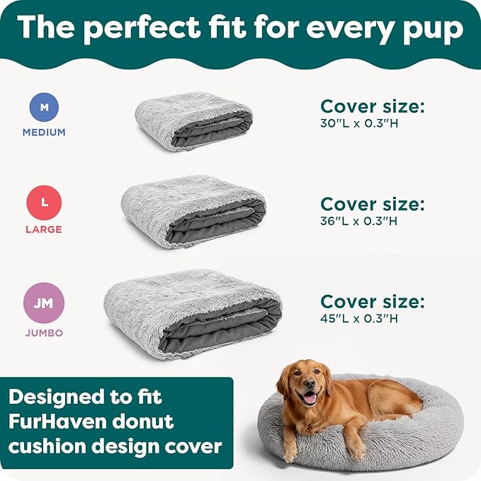 FurHaven Replacement Dog Bed Cover, Long Faux Fur for Calming Cuddlers, Machine Washable, Customizable Filling, Jumbo XL, Faux Fur, Taupe