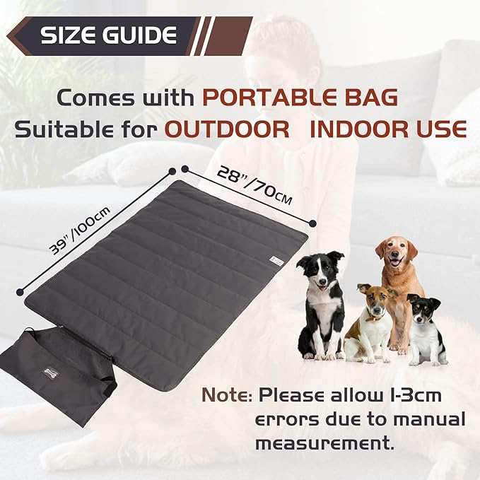 ROZKITCH Waterproof Outdoor Pet Dog Mat Pad 39"x28" Portable Reversible Summer Sleeping Mat Reusable Machine Washable Easy to Clean&Carry Camping Travel Pet Mat for Small Medium Large Dogs