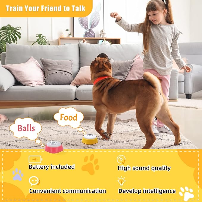Dog Buttons for Communication, Pet Words Training Gifts for Beginner, Dog Talking Training Buttons,4 Color Voice Recording Button(Battery Included)