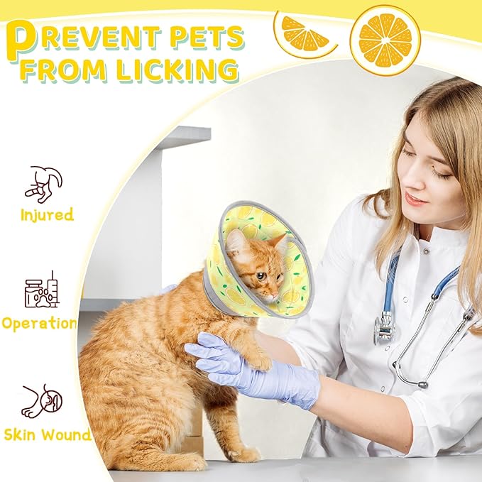 Cat Cone Collar Soft to Stop Licking, Adjustable, Foldable Lightweight Kitten Cones After Surgery Recovery for Cats & Kittens, Cat Cone Alternative, Easy Eating (Yellow, S)